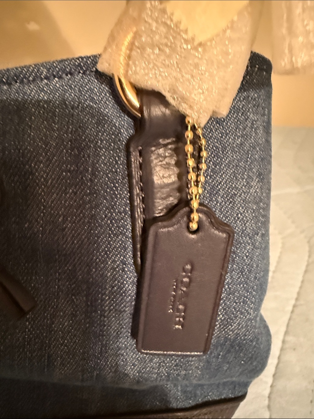 Coach Denim and Black Leather Small Satchel - Gold Hardware - Picture 9 of 10